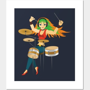 Girl playing drums Posters and Art